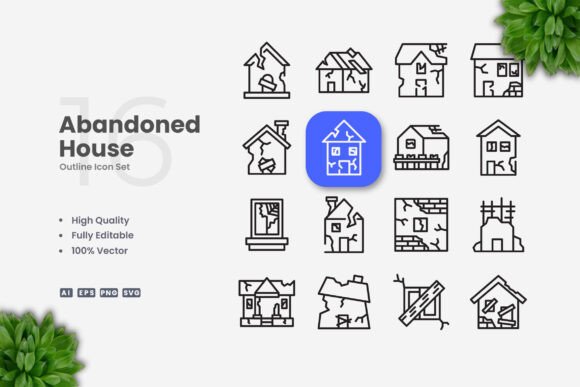 Abandoned House Icons: Clean Graphics for Modern Branding