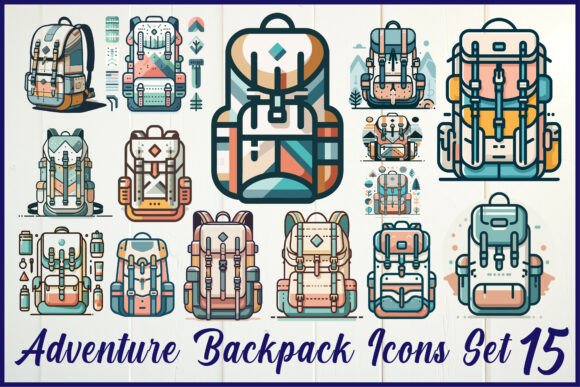 Adventure Backpack Icons Set for Crafts and Graphics