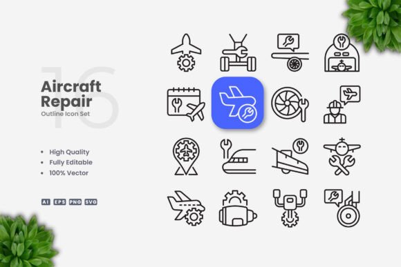 Aircraft Repair Icons for Crafting and Design