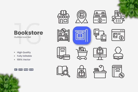 Bookstore Icons: Clean Graphics for Handmade Creations