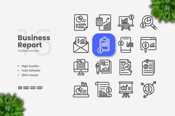 Business Report Icons: Clean Graphics for Handmade Creations