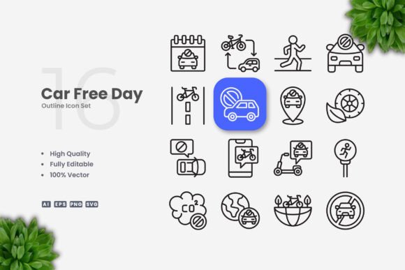 Car Free Day Icons: Clean Graphics for Modern Branding