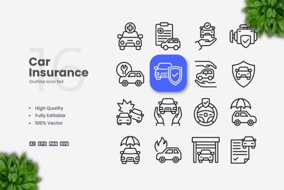 Car Insurance Icons - Clean Graphics for Digital Sellers