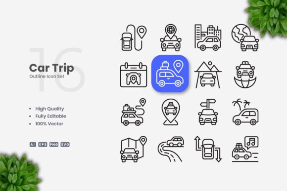 Car Trip Icons: Clean Graphics for Modern Content Design