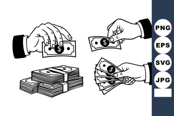 Comic Hands Holding Cash Vector for Crafts and Graphics