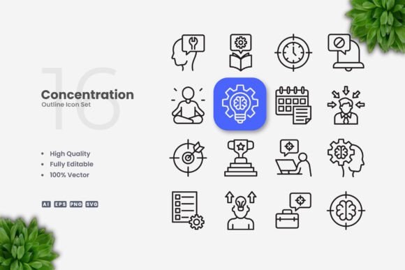 Concentration Icons: A Clean Graphic Asset for Digital Sellers