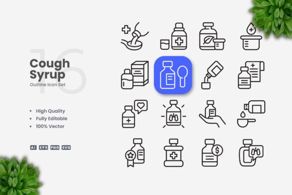 Cough Syrup Icons for Modern Branding and Graphic Design