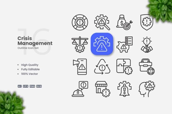 Crisis Management Outline Icons for Local Business Branding