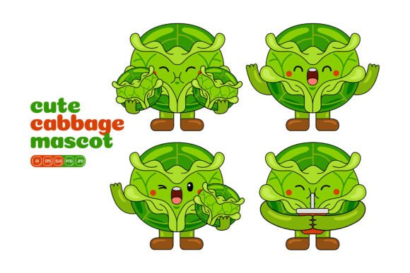 Cute Cabbage Mascot Vector Pack 03 for Local Business Graphics