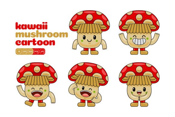 Cute Mushroom Mascot Vector Pack 02 for Handmade Projects