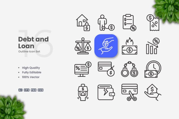 Debt and Loan Icons for Modern Business Graphics