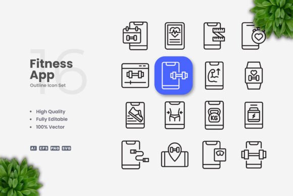 Fitness App Icons - Clean Graphics for Digital Selling
