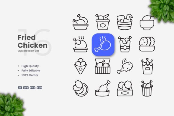 Fried Chicken Icons for Local Business Branding