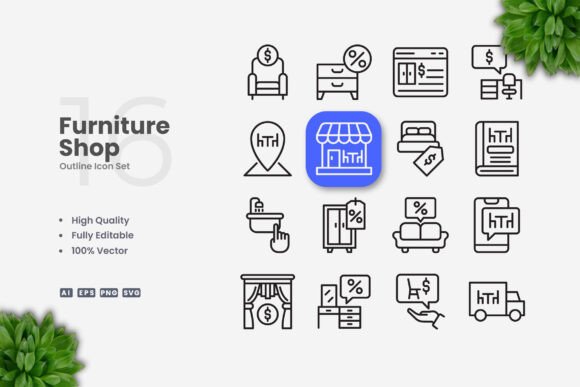 Furniture Shop Icons: Clean Graphics for Modern Branding