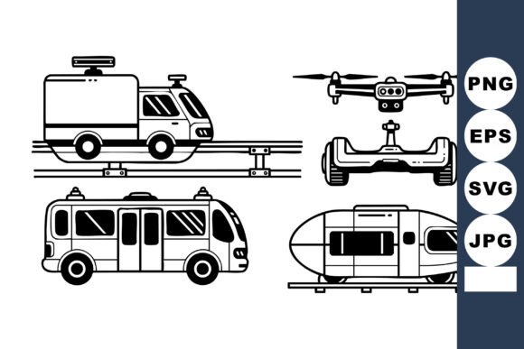 Futuristic Transport Line Icons - Clean Graphics for Modern Crafts