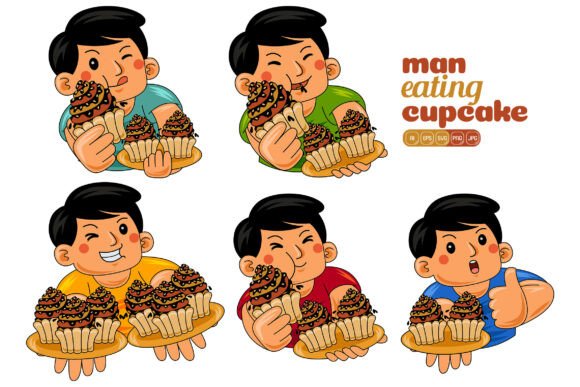 Man Eating Cupcake Vector Pack 01 - Graphics for Illustrations