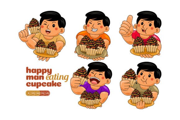 Man Eating Cupcake Vector Pack 02 - Graphics for Handmade Creations