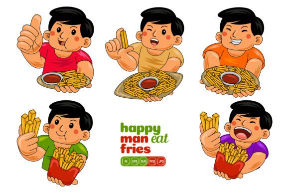 Man Eating French Fries Vector Pack 01 - Illustrations for Digital Sellers
