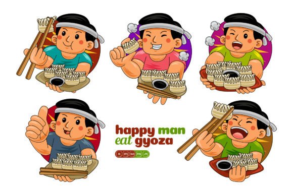 Man Eating Gyoza Vector Pack 02 for Graphics and Illustrations