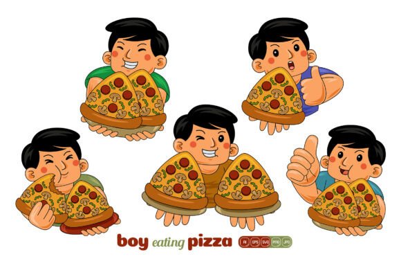 Man Eating Pizza Vector Pack 02 Graphics for Crafting