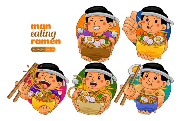 Man Eating Ramen Vector Pack 01: A Versatile Illustration for Branding