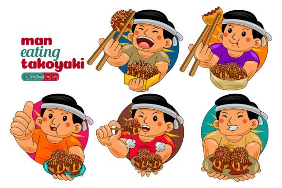 Man Eating Takoyaki Vector Pack 02 - A Versatile Graphic Design Asset