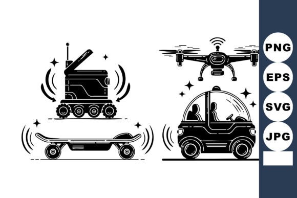 Minimalist Autonomous Transport Icons for Modern Graphics