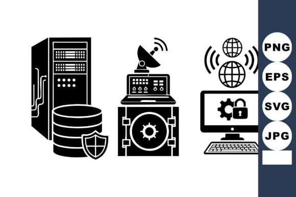 Minimalist Data Center Security Icons for Crafts and Graphics