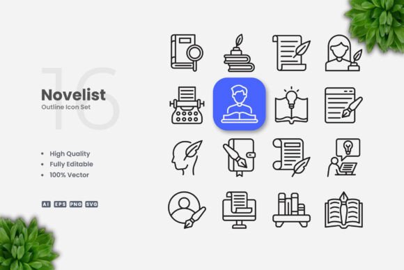 Novelist Outline Icons: Clean Graphics for Modern Branding