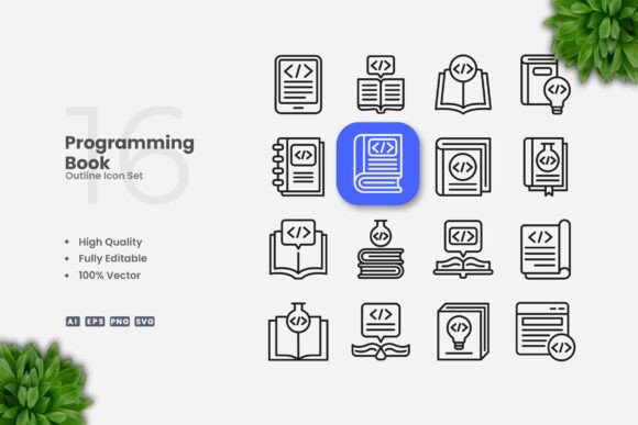 Programming Book Outline Icons for Handmade Creations
